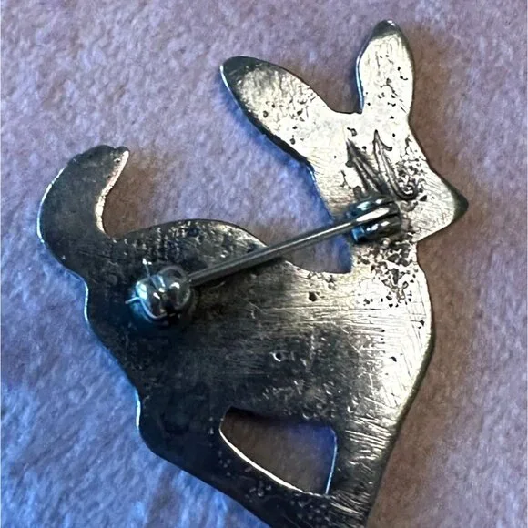 Vintage Sterling Silver Navajo Fawn Deer Stampwork Brooch Pin Signed by Artist M - Picture 10 of 12